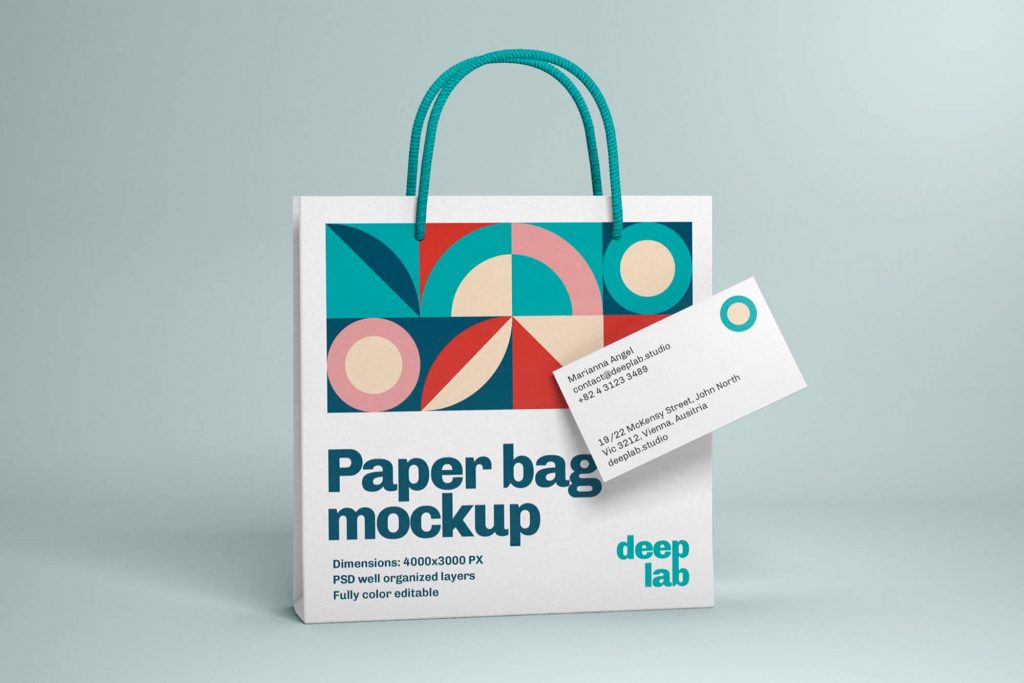 Paper Bag & Business Card Branding Free Mockup