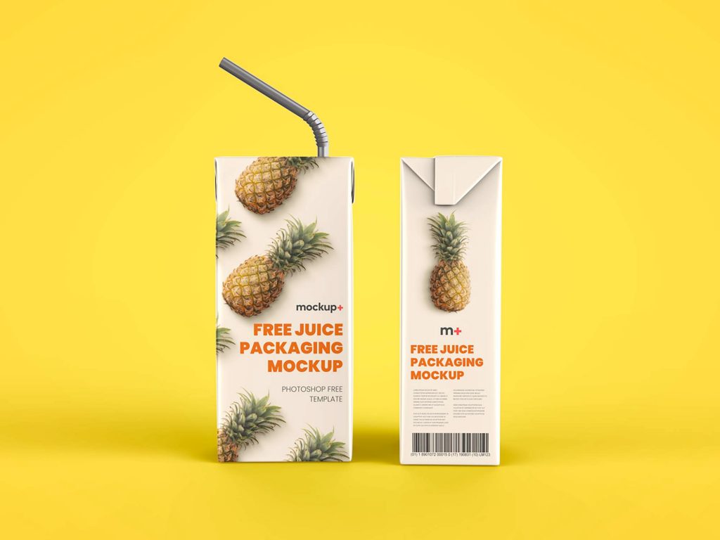 Juice Carton Packaging Box Free PSD Mockup - Yellow