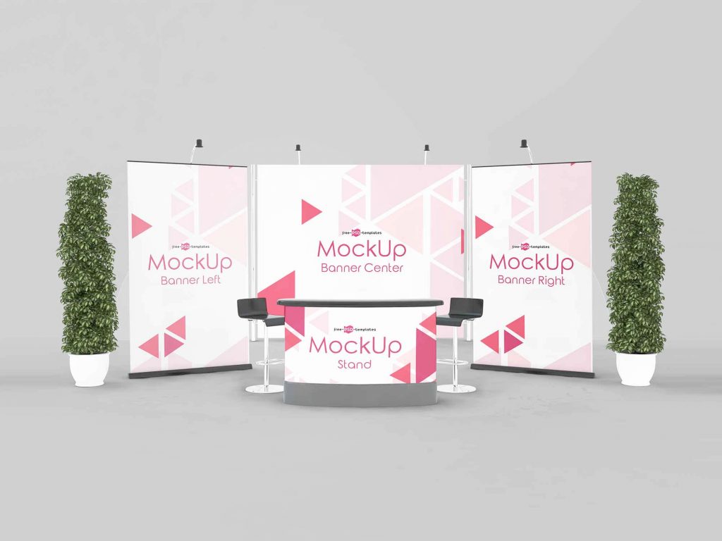 3 Exhibition Stand Free PSD Mockups center